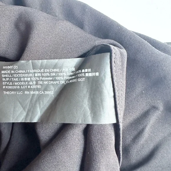 Theory 2 Black Tie Neck Drape Dress Long Sleeve Asymmetrical Hem 100% Silk - Picture 10 of 11